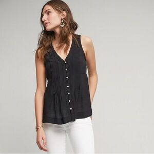 054 MAEVE Women's Pintucked Sleeveless Blouse - Black, Large